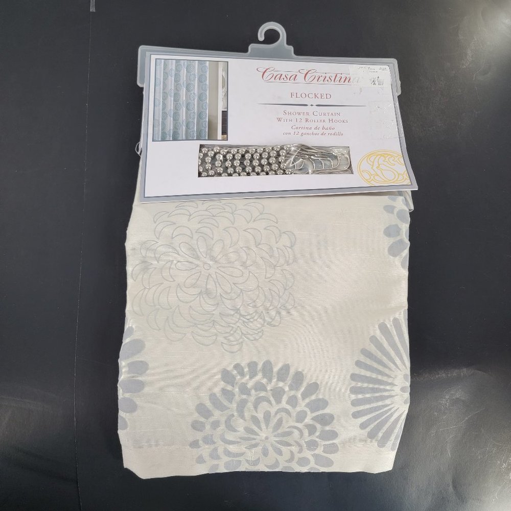 Cristina Cristina Flocked Shower Curtain with 12 Roller Hooks 72" x 72" NEW